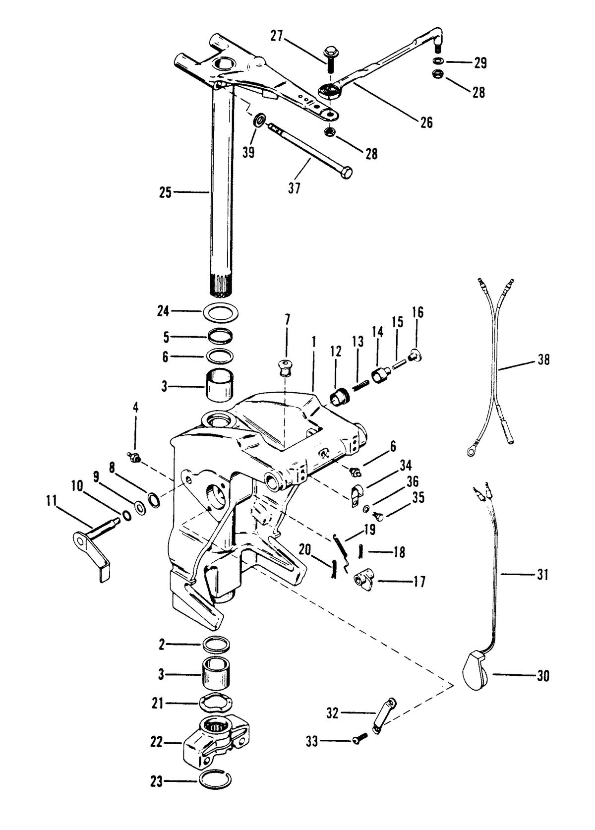 RACE OUTBOARD 2.5 L (CARB) SWIVEL BRACKET AND STEERING ARM