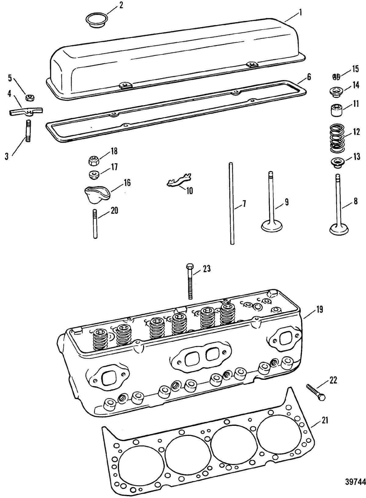 MERCRUISER 7.4L BRAVO CYLINDER HEAD AND ROCKER COVER