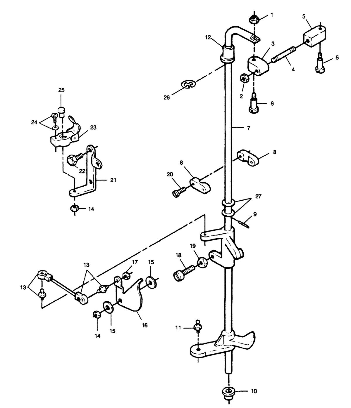FORCE FORCE 1990 90 H.P. "C" MODEL L-DRIVE TOWERSHAFT AND THROTTLE LINKAGE