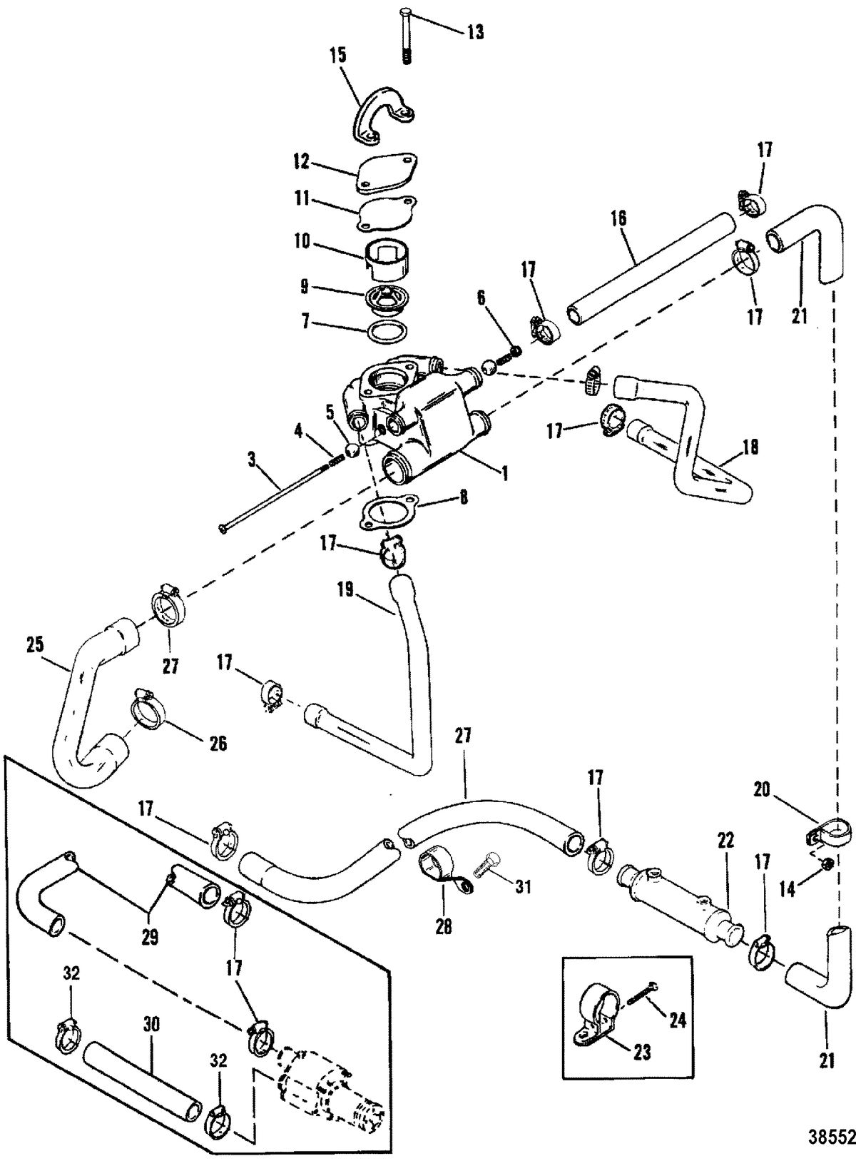 MERCRUISER 200/5.0L/LX 260/5.7L 350 MAG ALPHA/BRAVO STANDARD COOLING SYSTEM(DESIGN II)