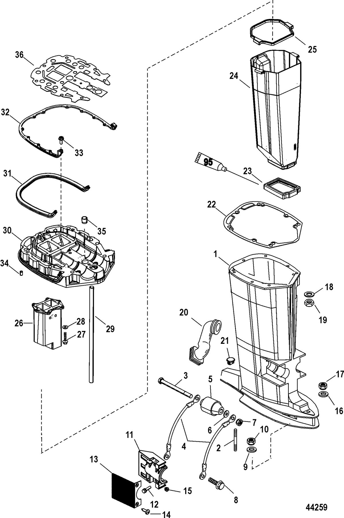 MERCURY/MARINER 150 PRO XS (2.5L) Driveshaft Housing and Exhaust Tube