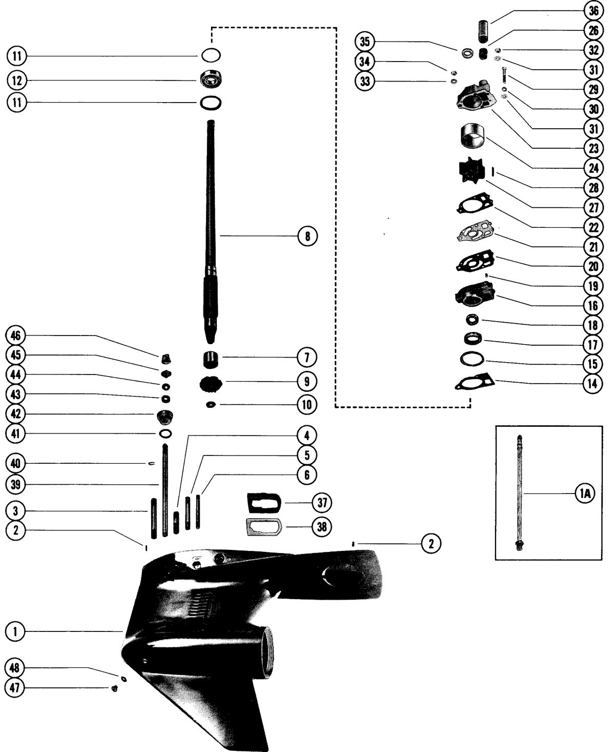 MERCURY MERC 140 GEAR HOUSING ASSEMBLY, COMPLETE (PAGE 1)