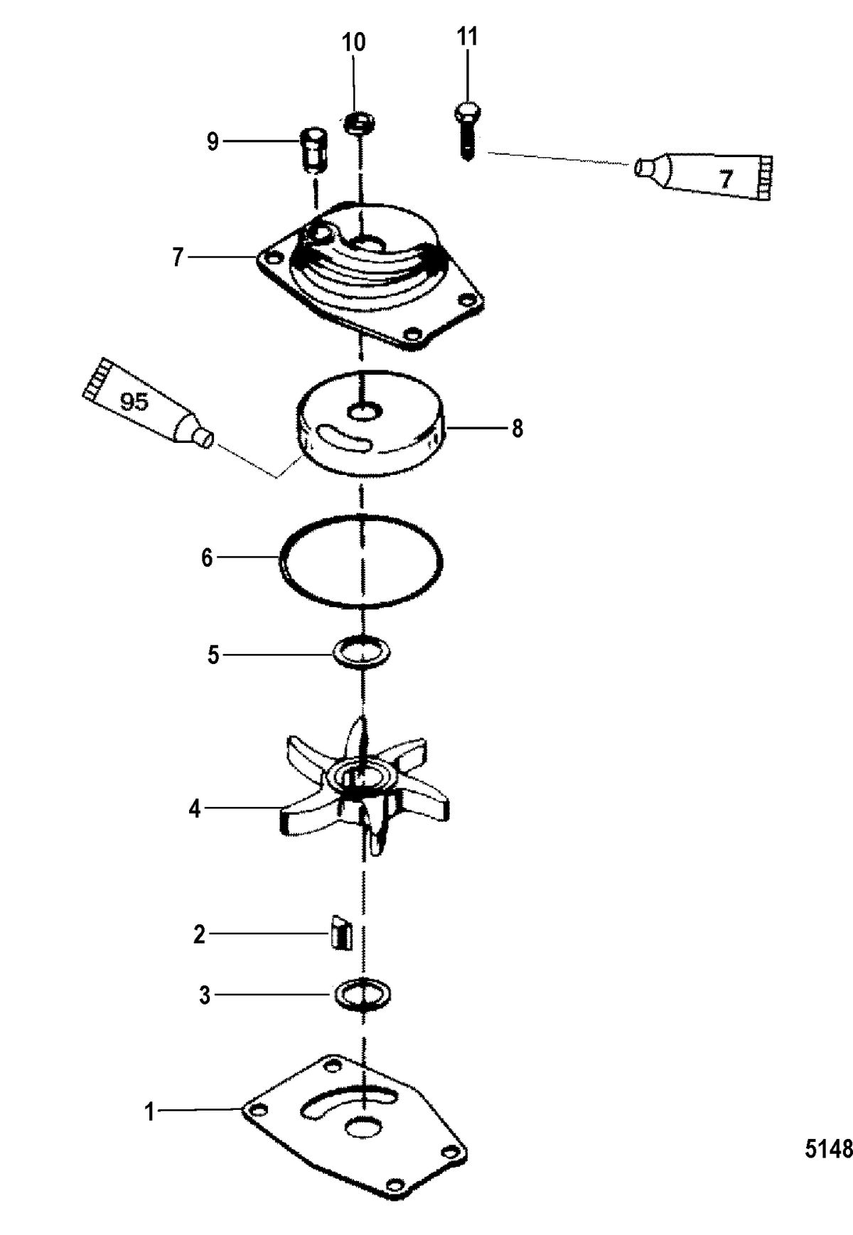 MERCURY/MARINER 20/25/JET 20 SEAPRO/MARATHON 15XD SUPER 15/JET 20) (2-STROKE) Jet Water Pump Components