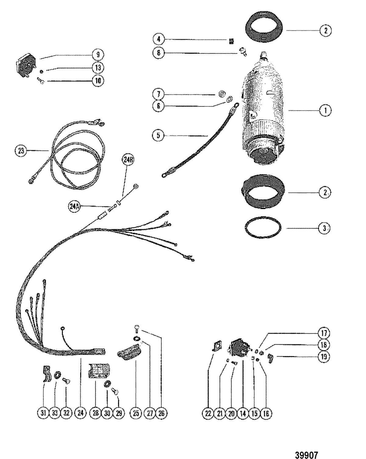 MERCURY MERC 80 STARTER MOTOR AND WIRING HARNESS