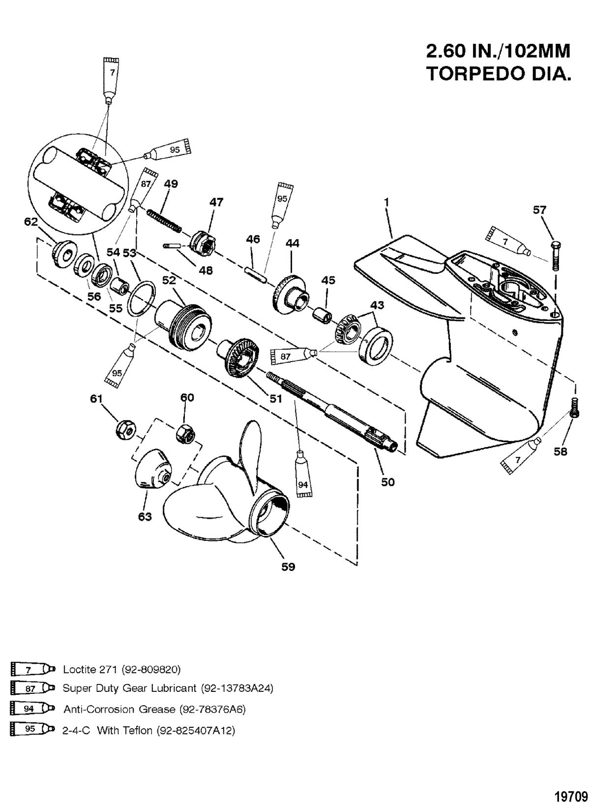 MERCURY/MARINER 6/8/SAILMATE 9.9/SAILPOWER 15 H.P. Gear Housing, Propeller Shaft - 2.00:1 Gear Ratio