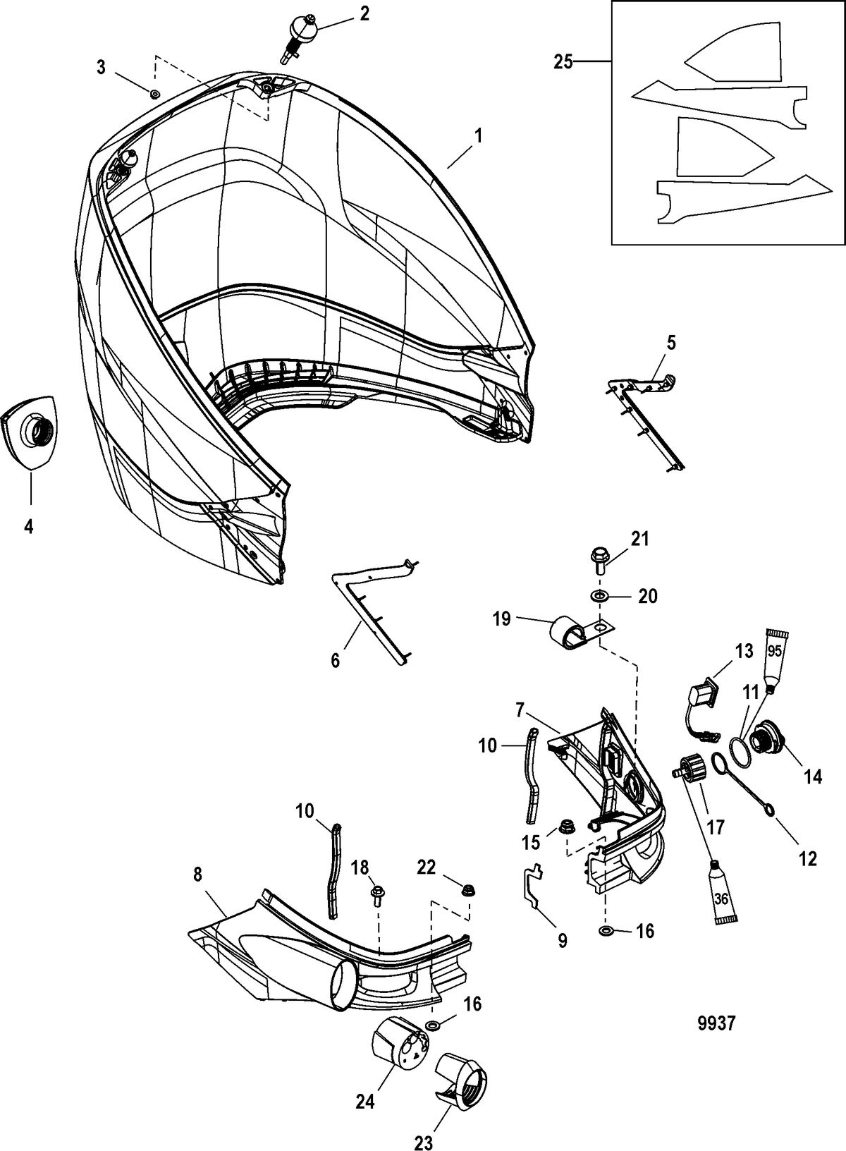 MERCURY/MARINER 200/225/250/275 4-STROKE VERADO Rear Cowl