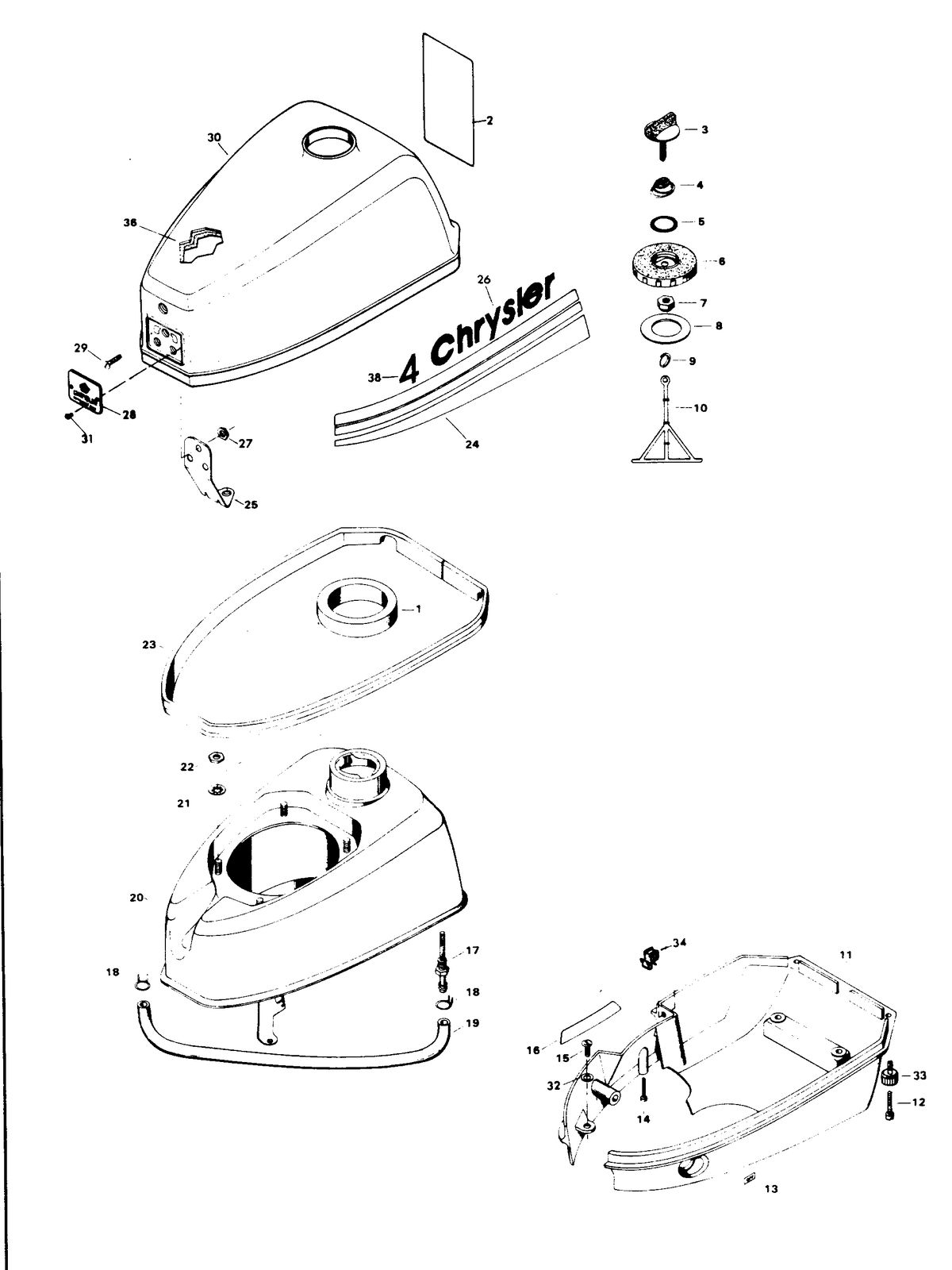 CHRYSLER 4 H.P. ENGINE COVER AND FUEL TANK