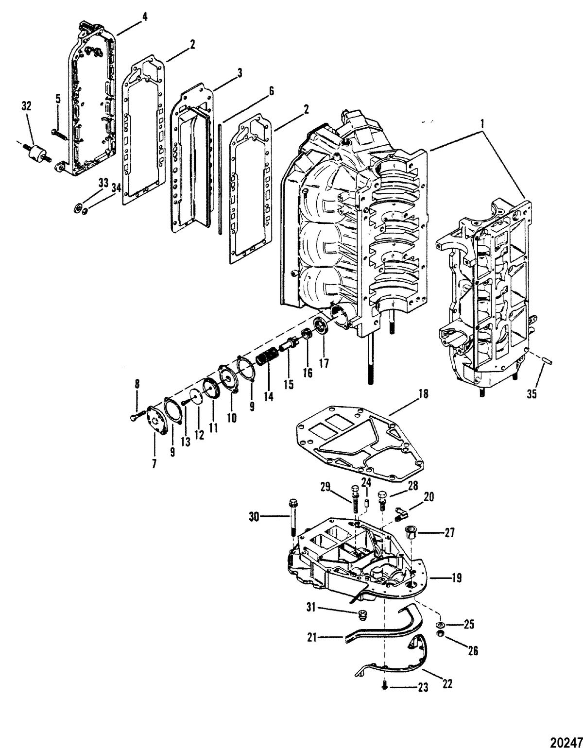 MERCURY/MARINER 150 H.P. XR-2 MARATHON MAGNUM (V-6) (1978-1985 COMBINED BOOK) Exhaust Manifold and Exhaust Plate