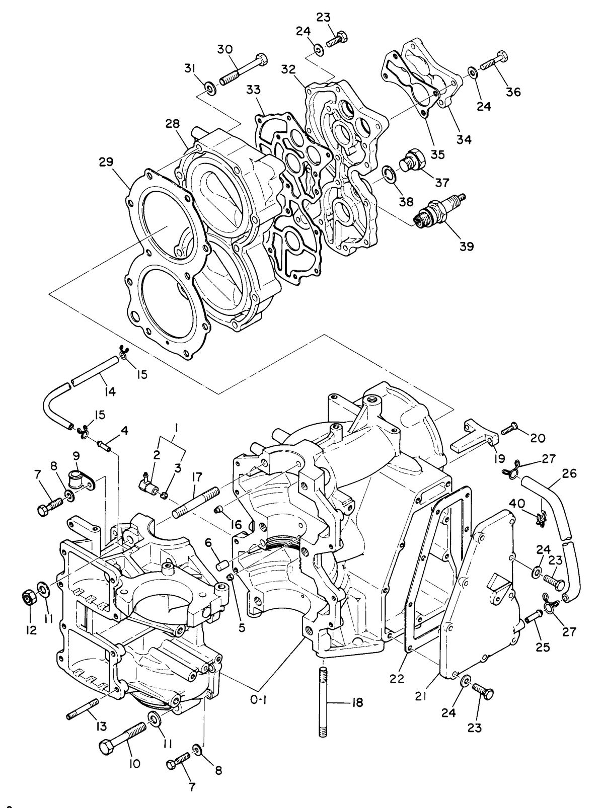 MARINER 48 HORSEPOWER CRANKCASE AND CYLINDER HEAD