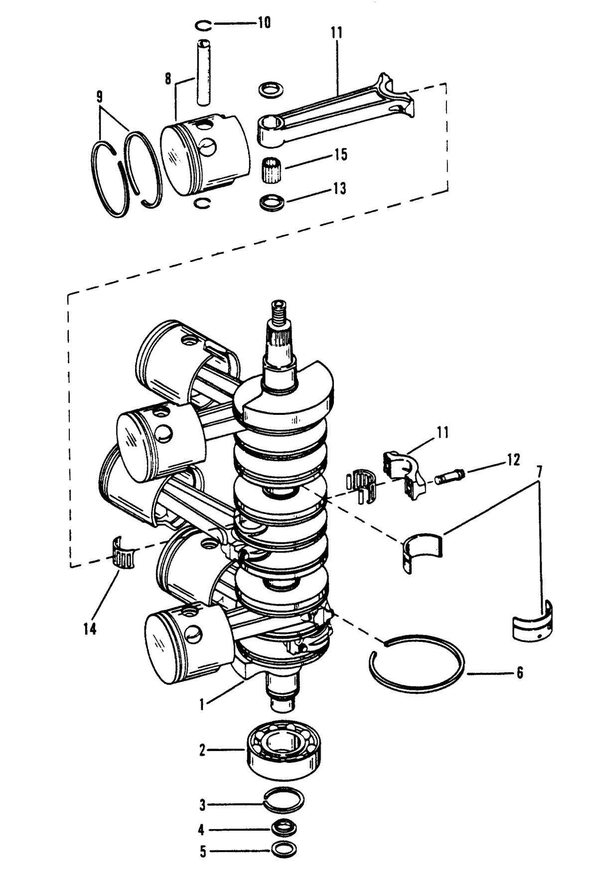 RACE OUTBOARD XR-2 MAGNUM CRANKSHAFT, PISTONS AND CONNECTING RODS