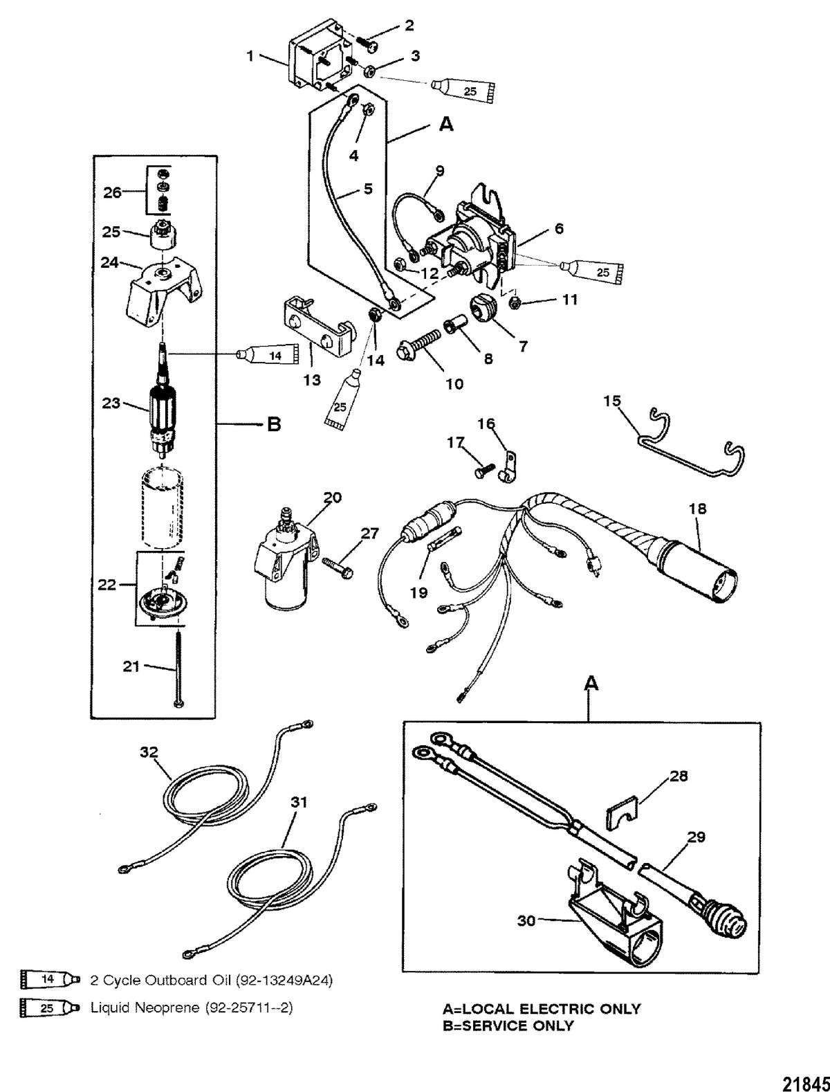 MERCURY/MARINER 20/25/JET 20/SUPER 15/15XD/25 SEAPRO/MARATHON 2 CYLINDER Electric Start Components