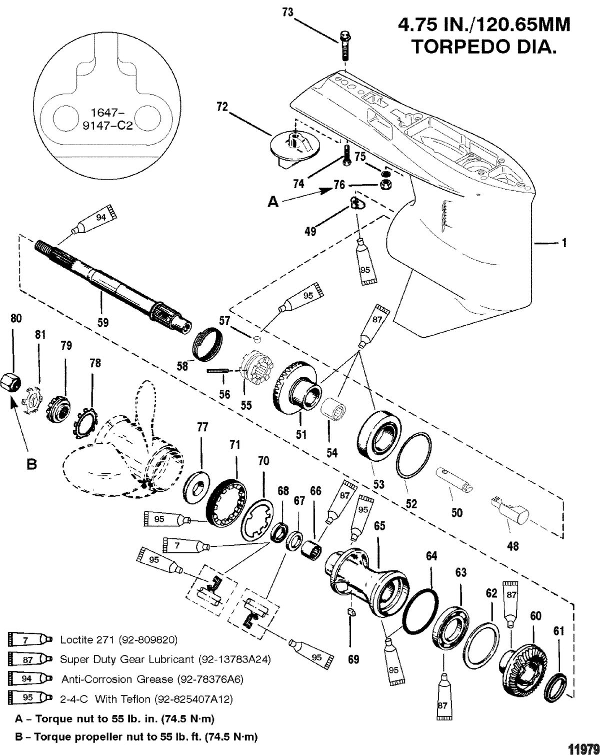 MERCURY/MARINER 135/150/175/200 XR6 MAGNUM III 105-140 JET Gear Housing(Propshaft-Standard-S/N-0G438000 & Up)