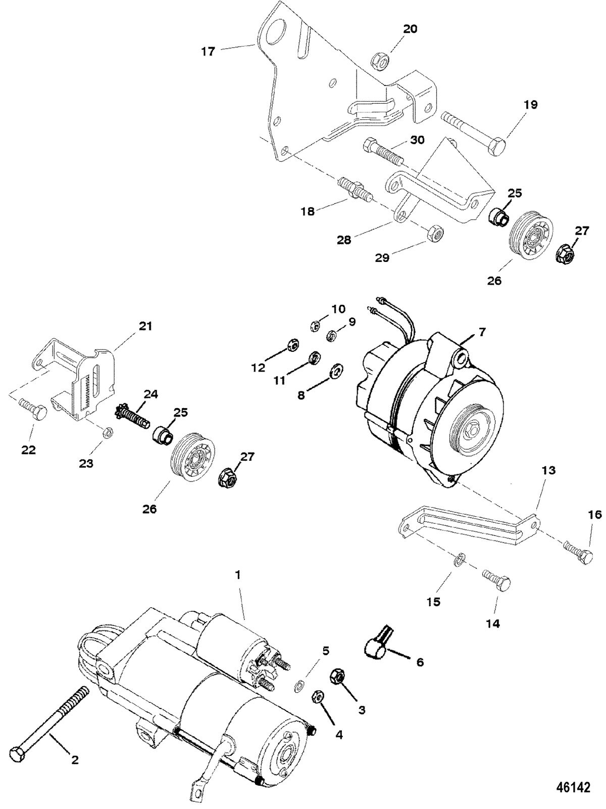 MERCRUISER 5.7L COMPETITION SKI ENGINE STARTER MOTOR AND ALTERNATOR