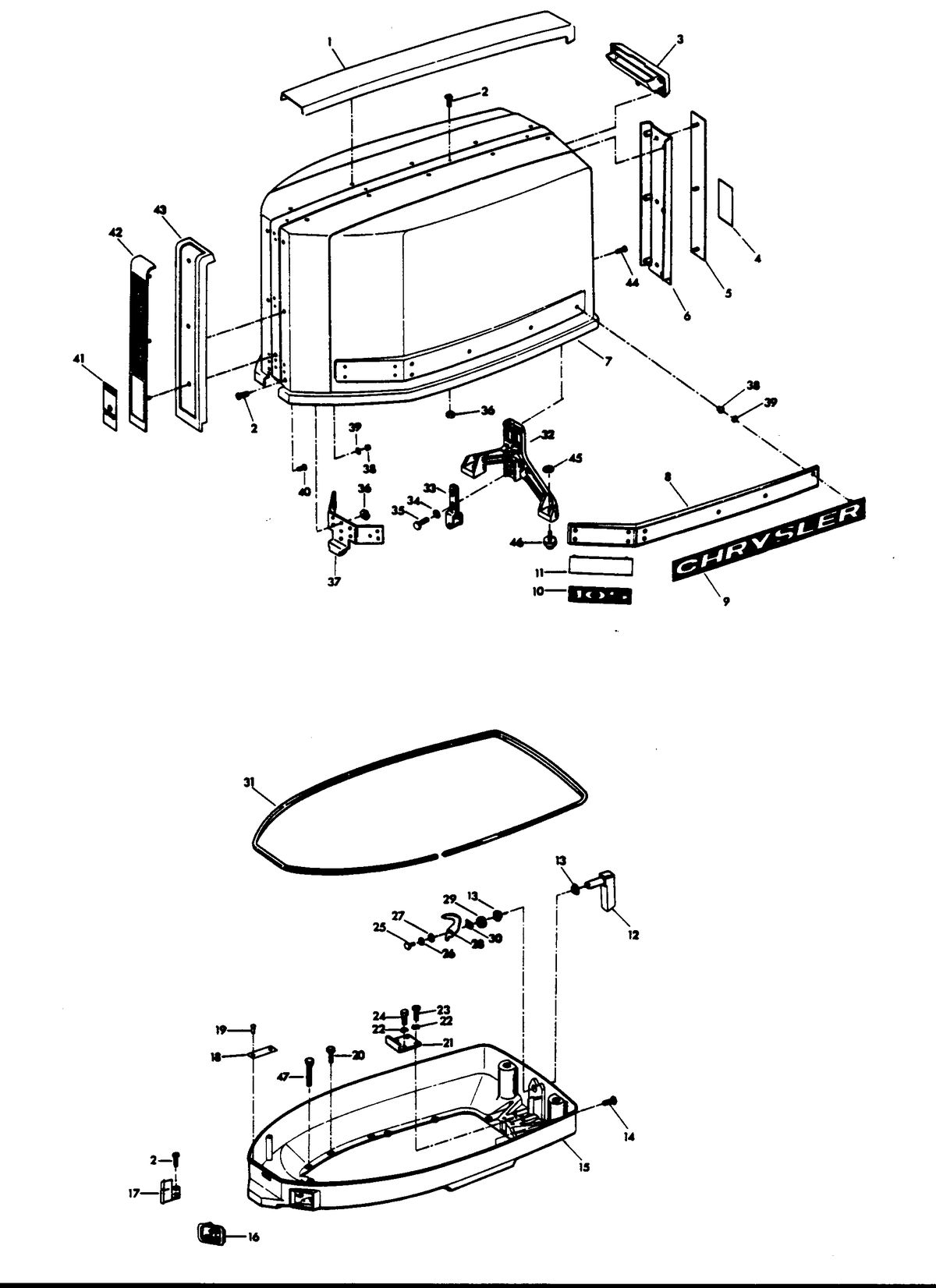 CHRYSLER 105/120/135 H.P. ENGINE COVER AND SUPPORT PLATE