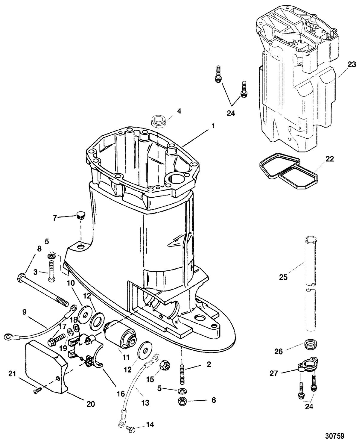 MERCURY 250XB (3.0L EFI) DRIVESHAFT HOUSING AND EXHAUST TUBE