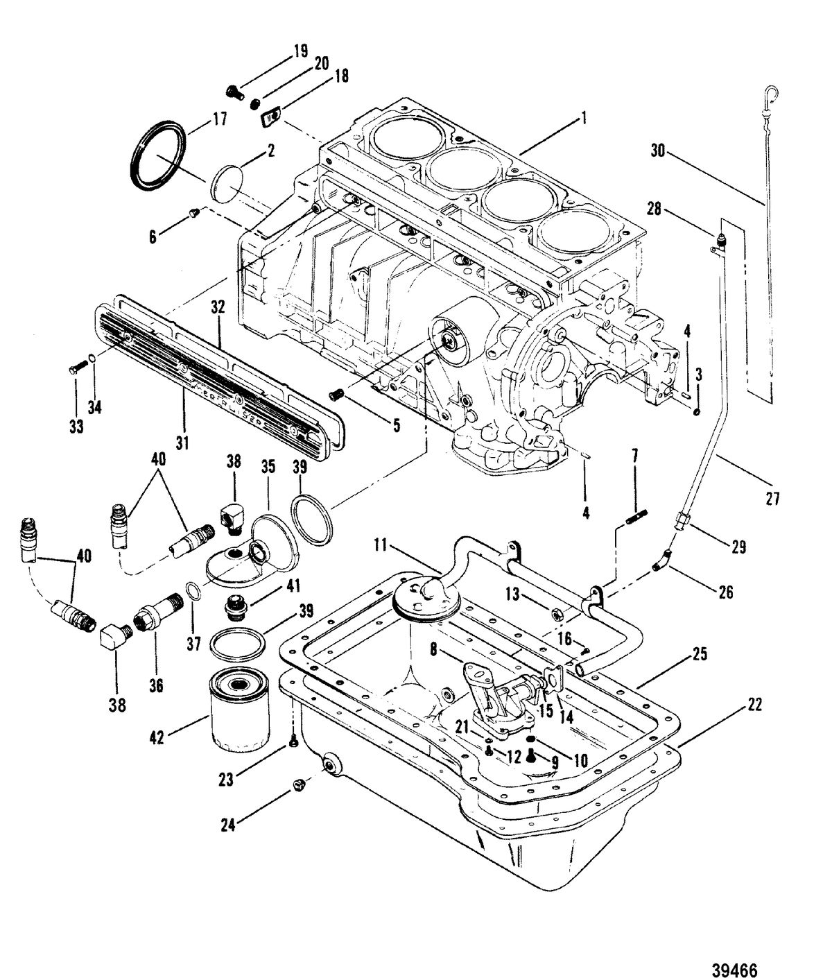 MERCRUISER 165 HP - 3.7L/170 HP/180 HP-3.7 L/LX/190 HP CYLINDER BLOCK, OIL PUMP AND OIL PAN