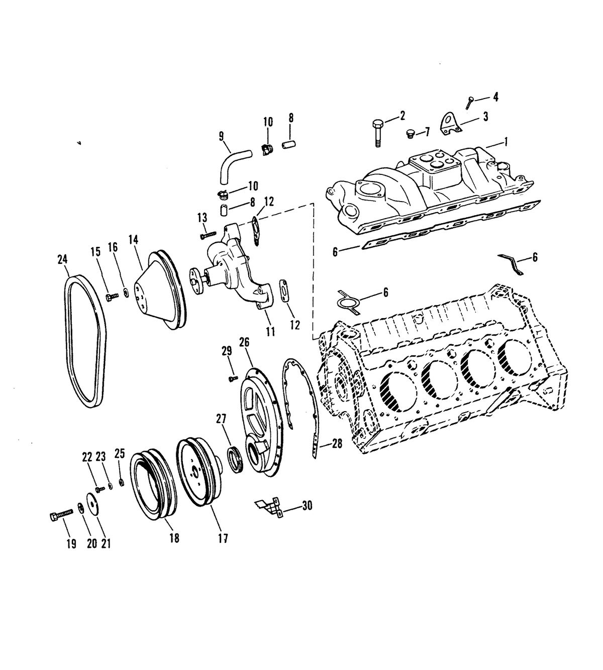 MERCRUISER 8.2L W/HURTH TRANSMISSION MIE ENGINE INTAKE MANIFOLD AND FRONT COVER
