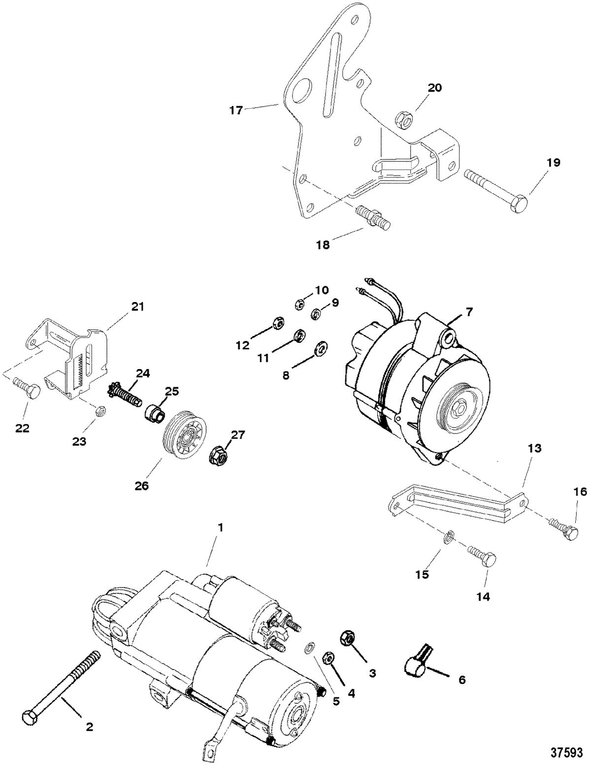 MERCRUISER 5.7L 2BBL 5.7LX 4BBL 350 MAG ALPHA/BRAVO STARTER MOTOR AND ALTERNATOR