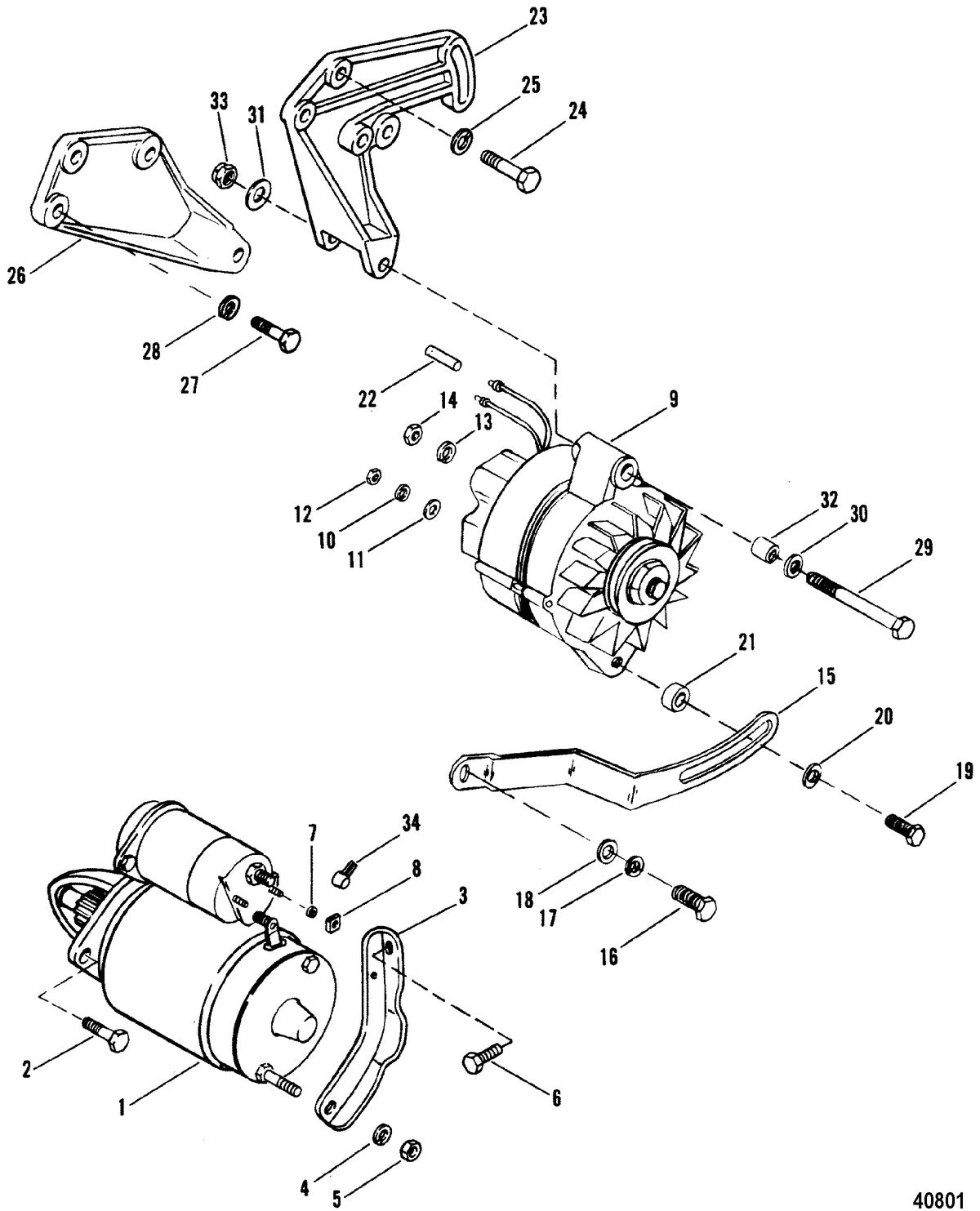 MERCRUISER 185/205 H.P. MR/ALPHA ONE ENGINE Starter Motor and Alternator