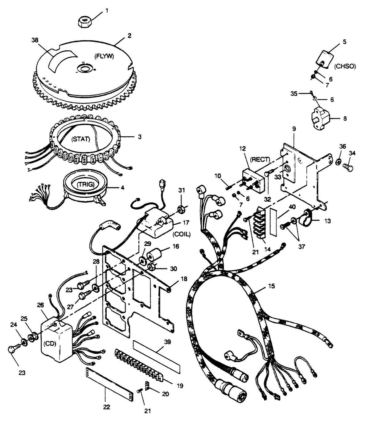 FORCE FORCE 1989 85 H.P. "A" MODEL L-DRIVE ELECTRICAL COMPONENTS