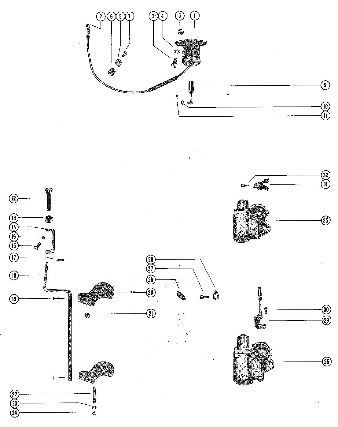 MERCURY MERC 500-6 CARBURETOR LINKAGE AND CHOKE SOLENOID