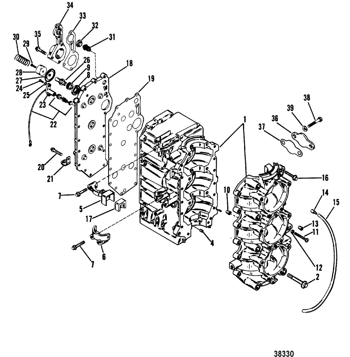 MERCURY/MARINER 70/75/80/90 HP (3 CYLINDER) CYLINDER BLOCK AND CRANKCASE