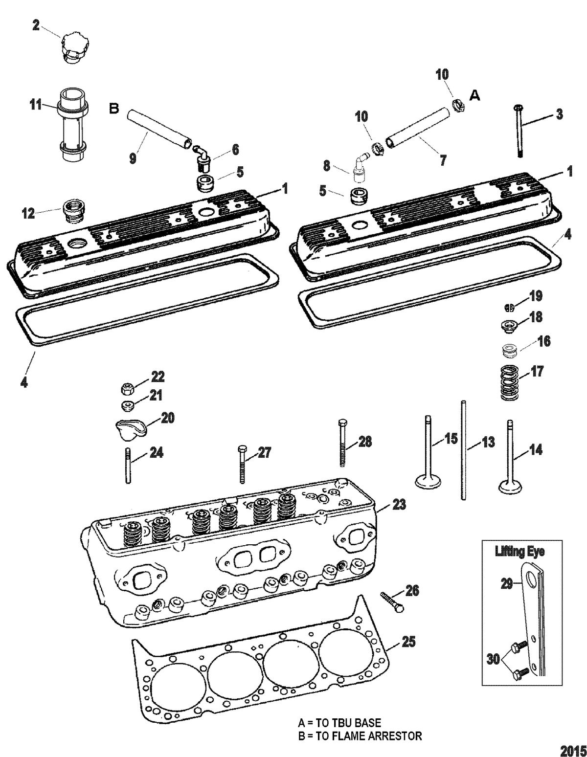 MERCRUISER 5.7L TOW SPORT Cylinder Head and Rocker Cover