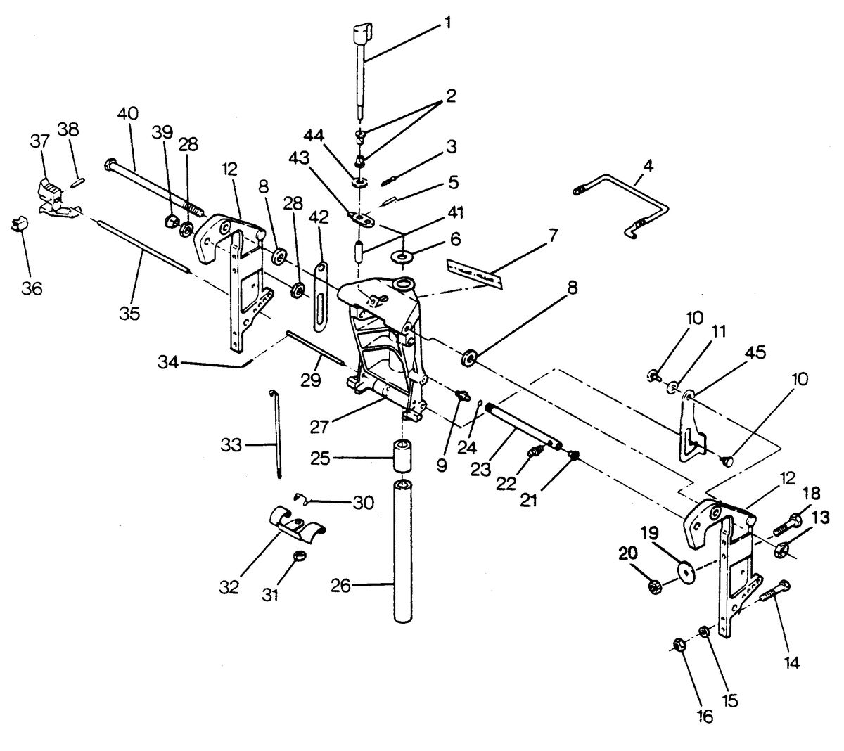 FORCE FORCE 1988 85 H.P. "B" MODELS SWIVEL BRACKET AND STERN BRACKETS MODELS WIHOUT POWER TRIM