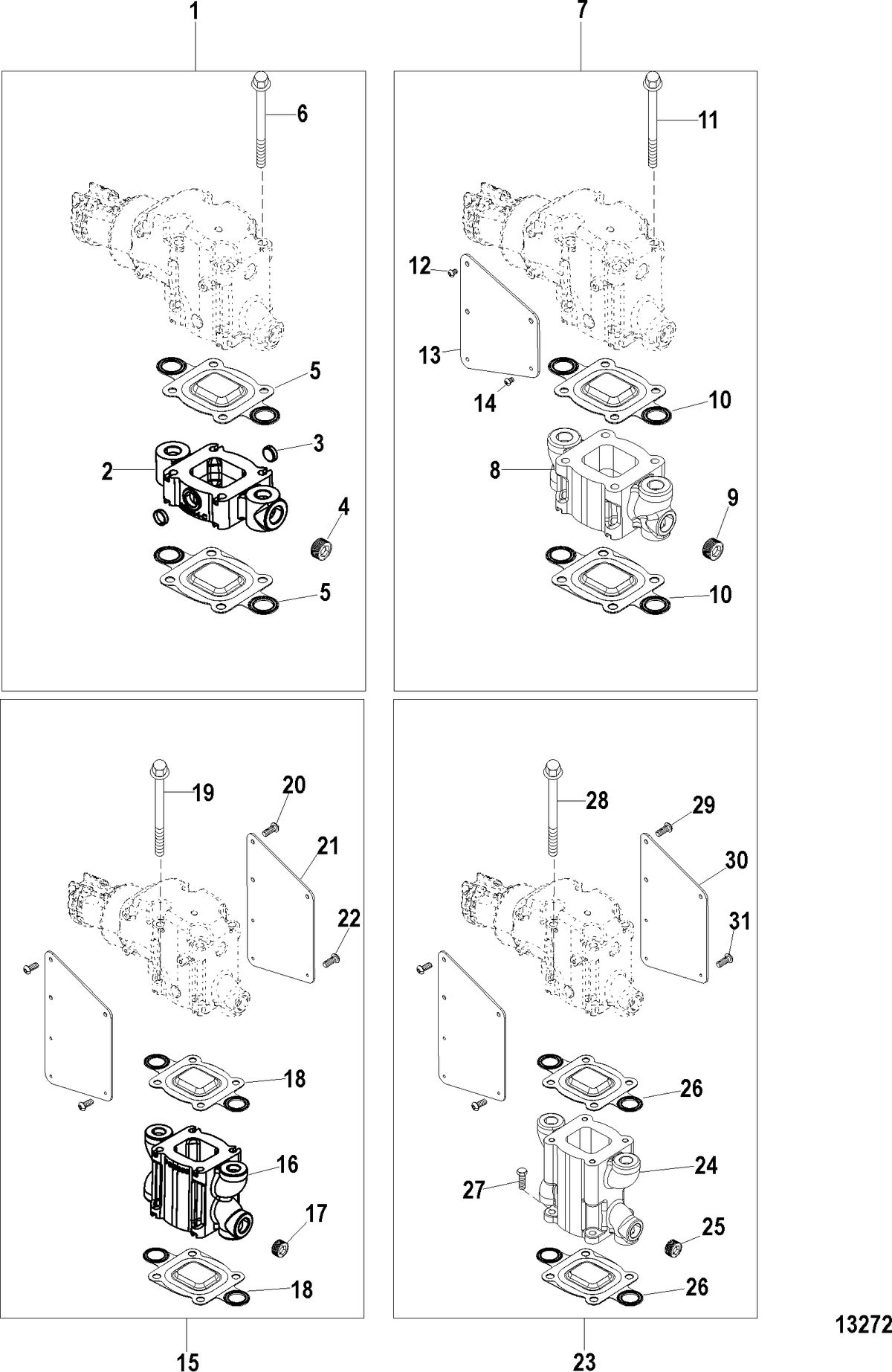 MERCRUISER 4.3L CARB ALPHA/BRAVO Exhaust Risers