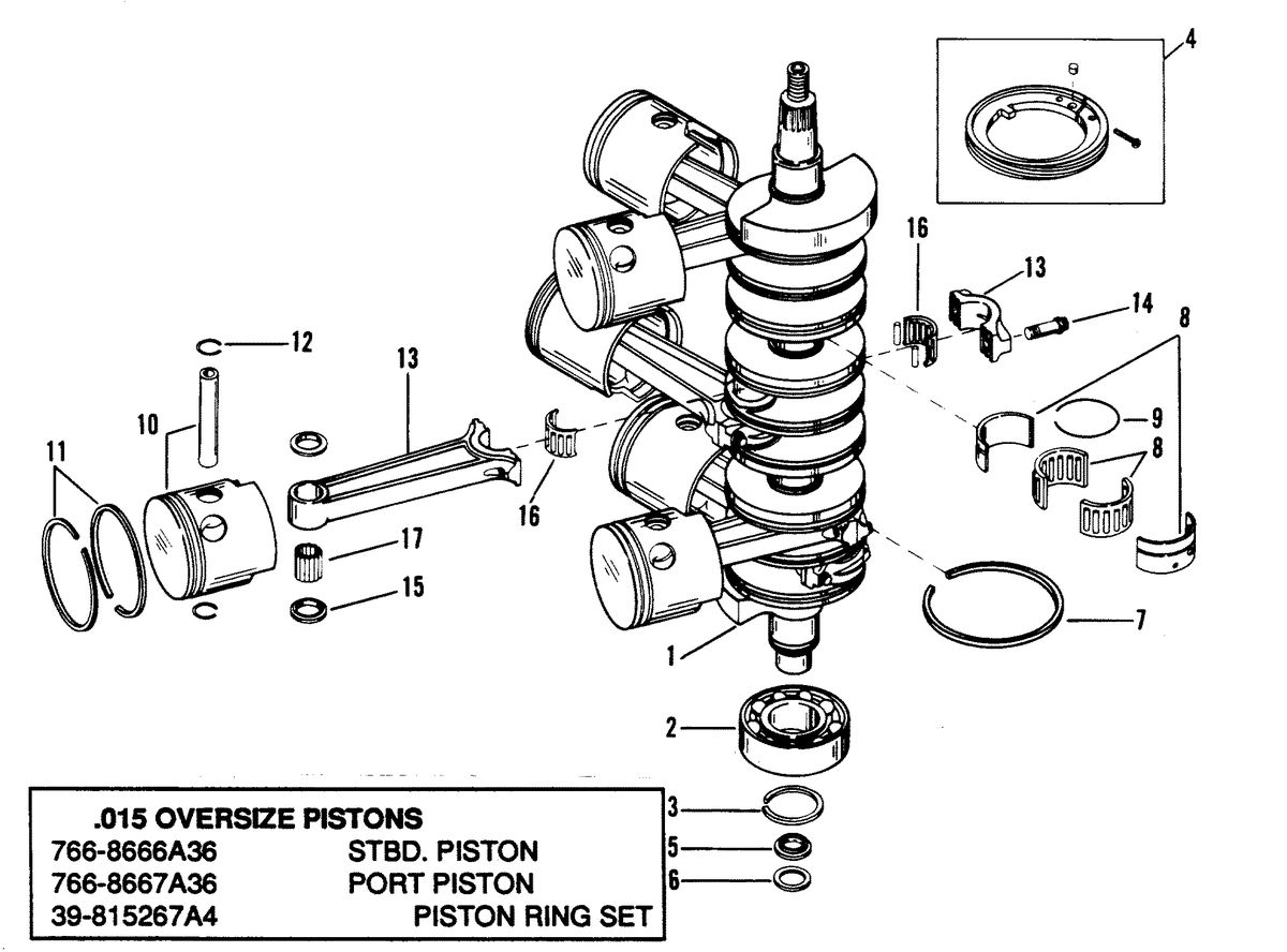 MARINER 175 SKI (EFI) (V-6) CRANKSHAFT, PISTONS AND CONNECTING RODS