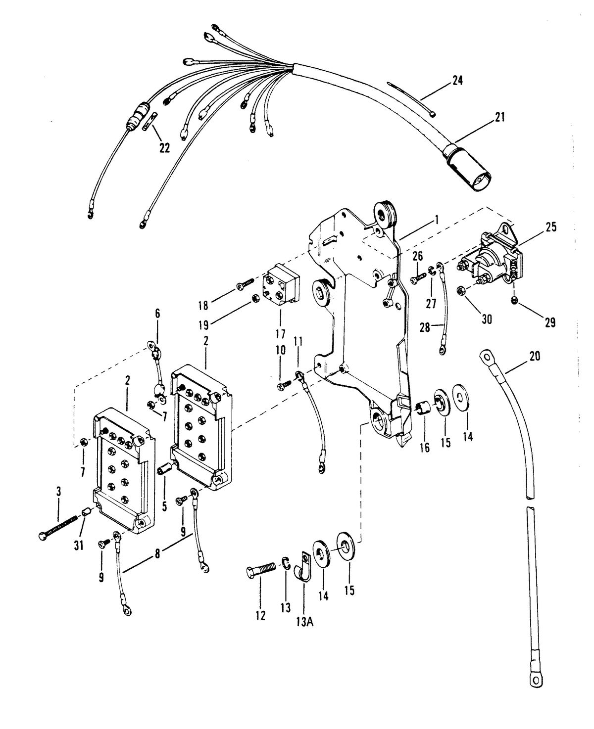 RACE OUTBOARD 2.5 L (CARB) WIRING HARNESS, STARTER SOLENOID & RECTIFIER