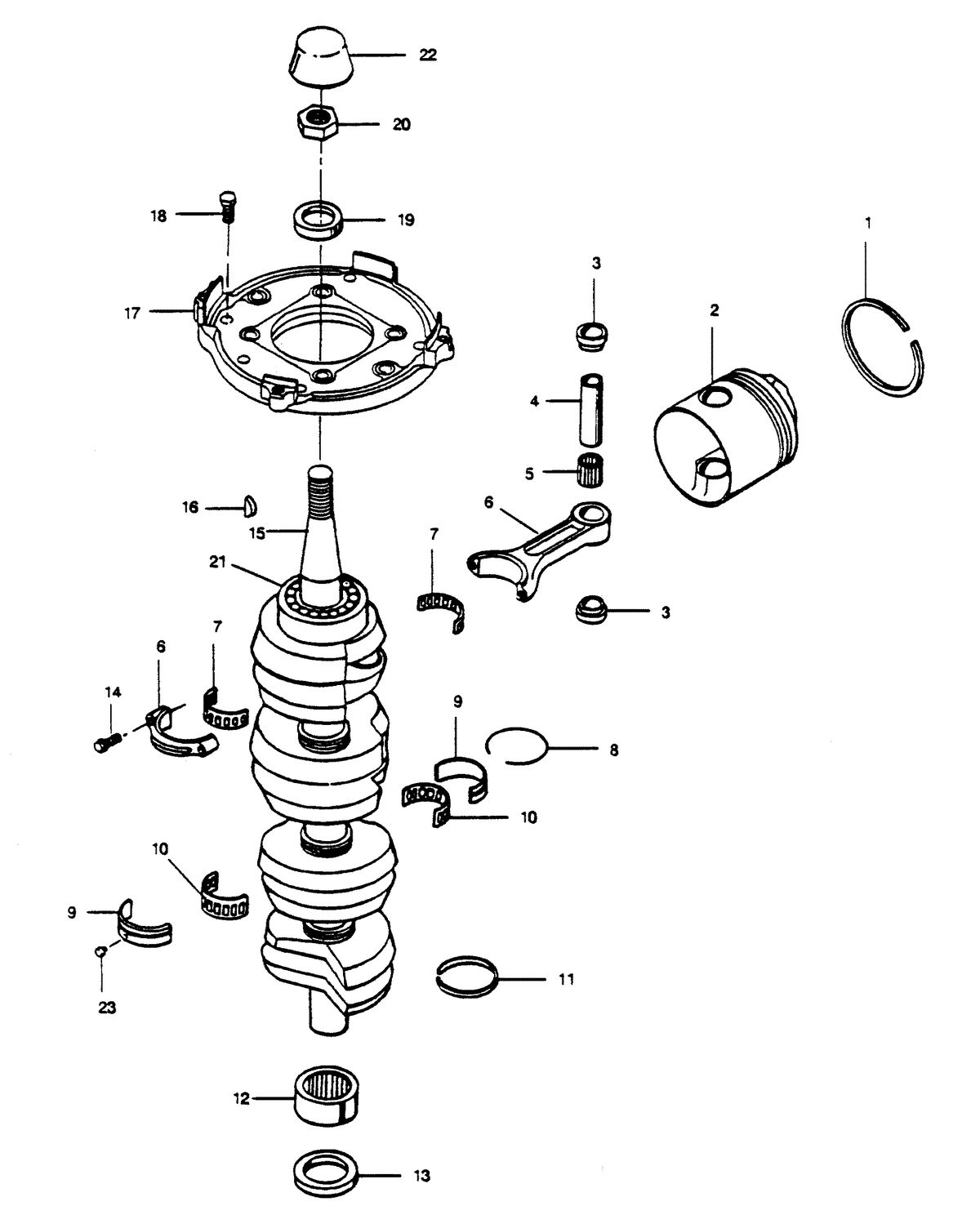 FORCE FORCE 1989 125 HP "A" MODELS CRANKSHAFT AND PISTON