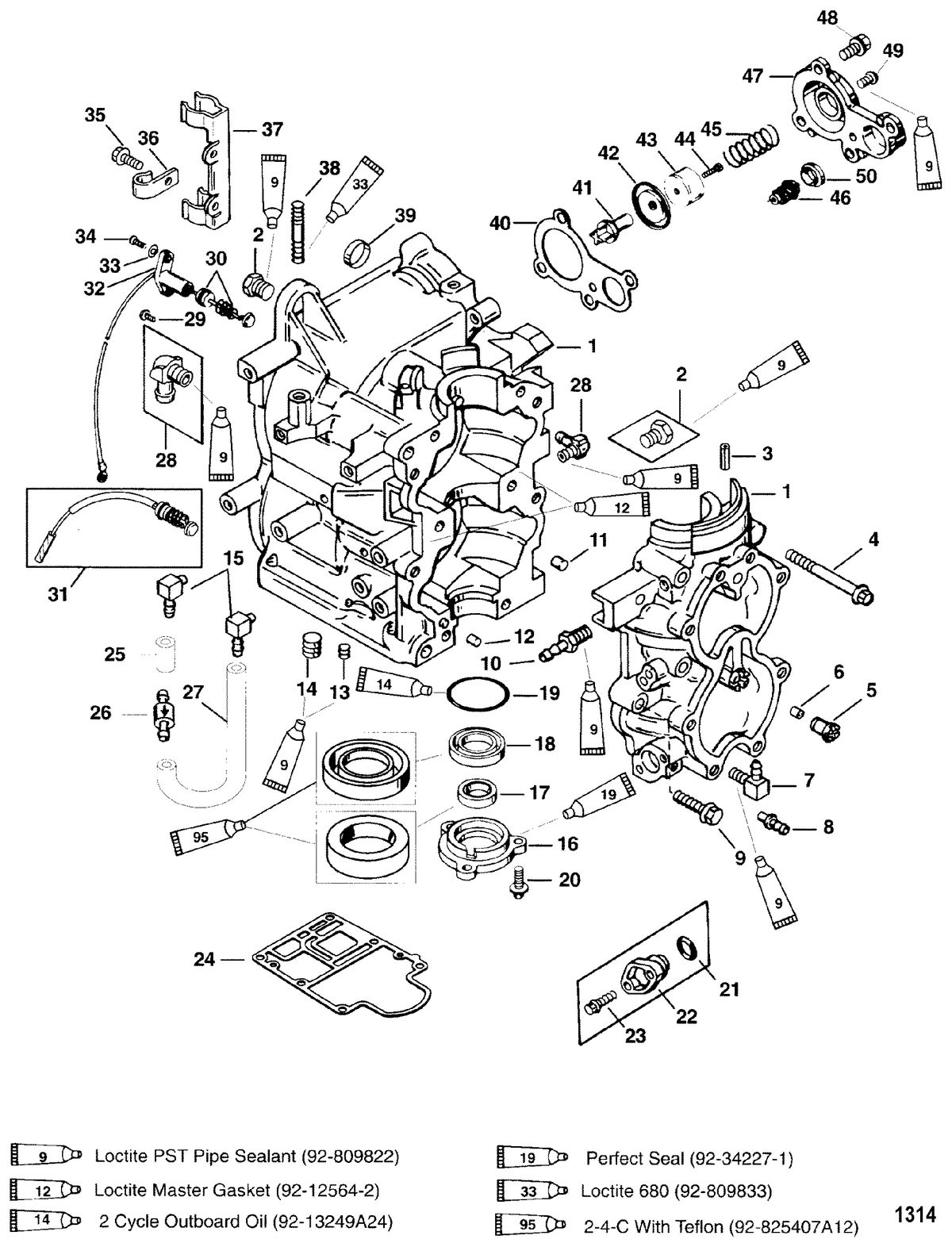 MERCURY/MARINER 30/40 H.P. CYLINDER BLOCK(CONTINUED)