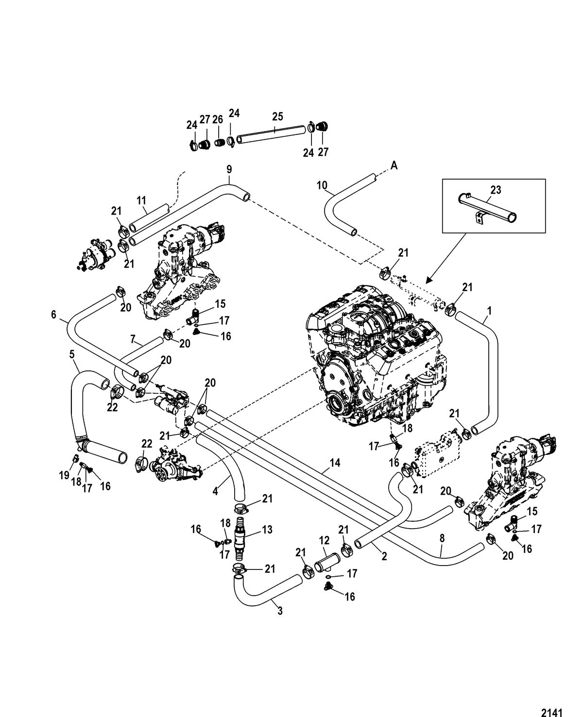 MERCRUISER 4.3L MPI ALPHA/BRAVO Standard Cooling System(Seven Point Drain)