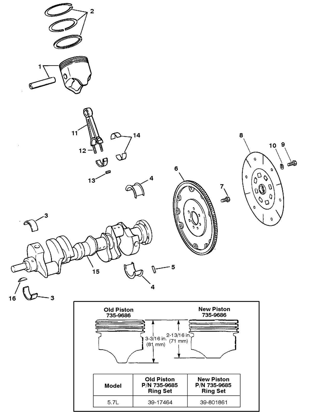 MERCRUISER 350 MAGNUM EFI/MP TOURN SKI CRANKSHAFT, PISTONS AND CONN. RODS