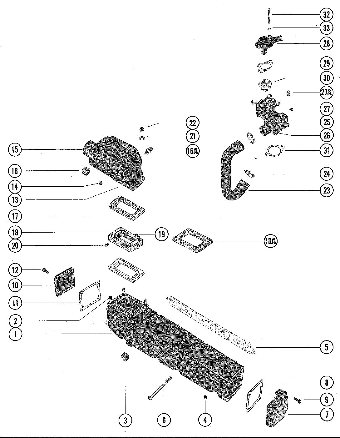 MERCRUISER 350 INBOARD ENGINE EXHAUST MANIFOLD AND EXHAUST ELBOW