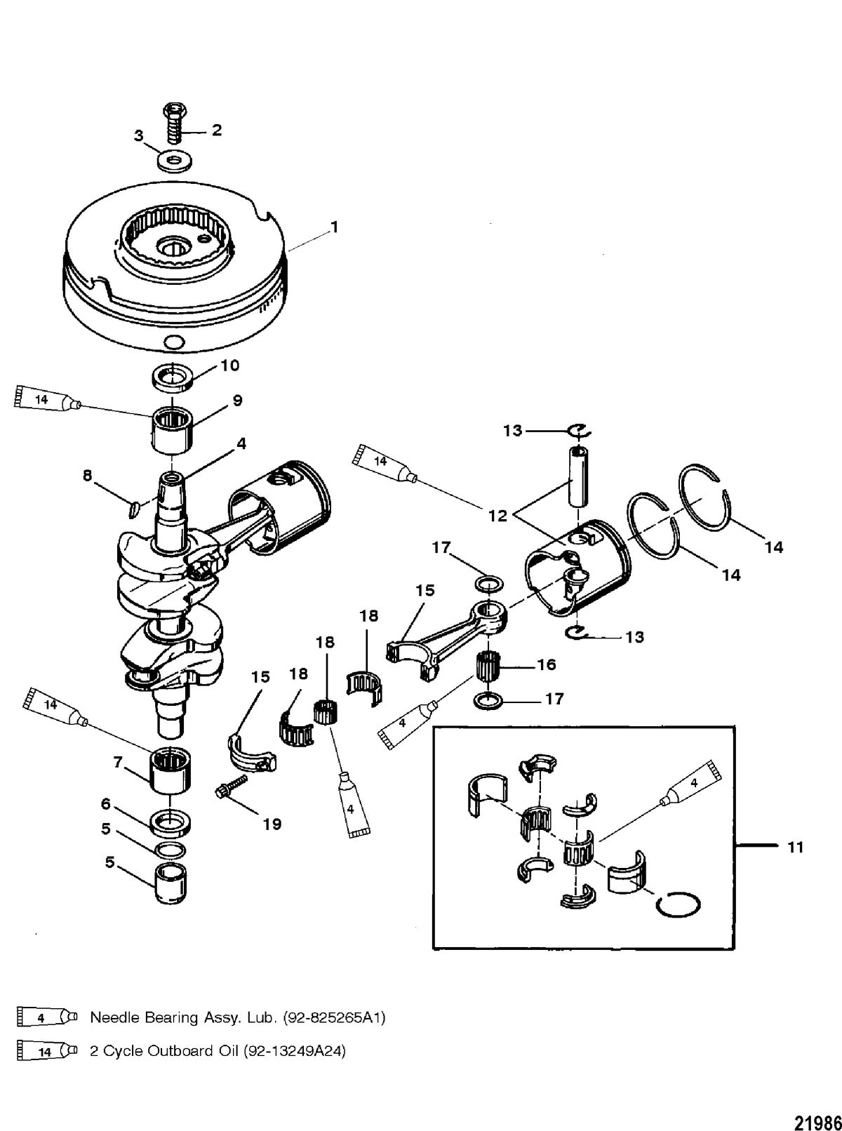 MERCURY/MARINER SEA PRO/MARATHON 15 H.P. Crankshaft, Pistons and Flywheel