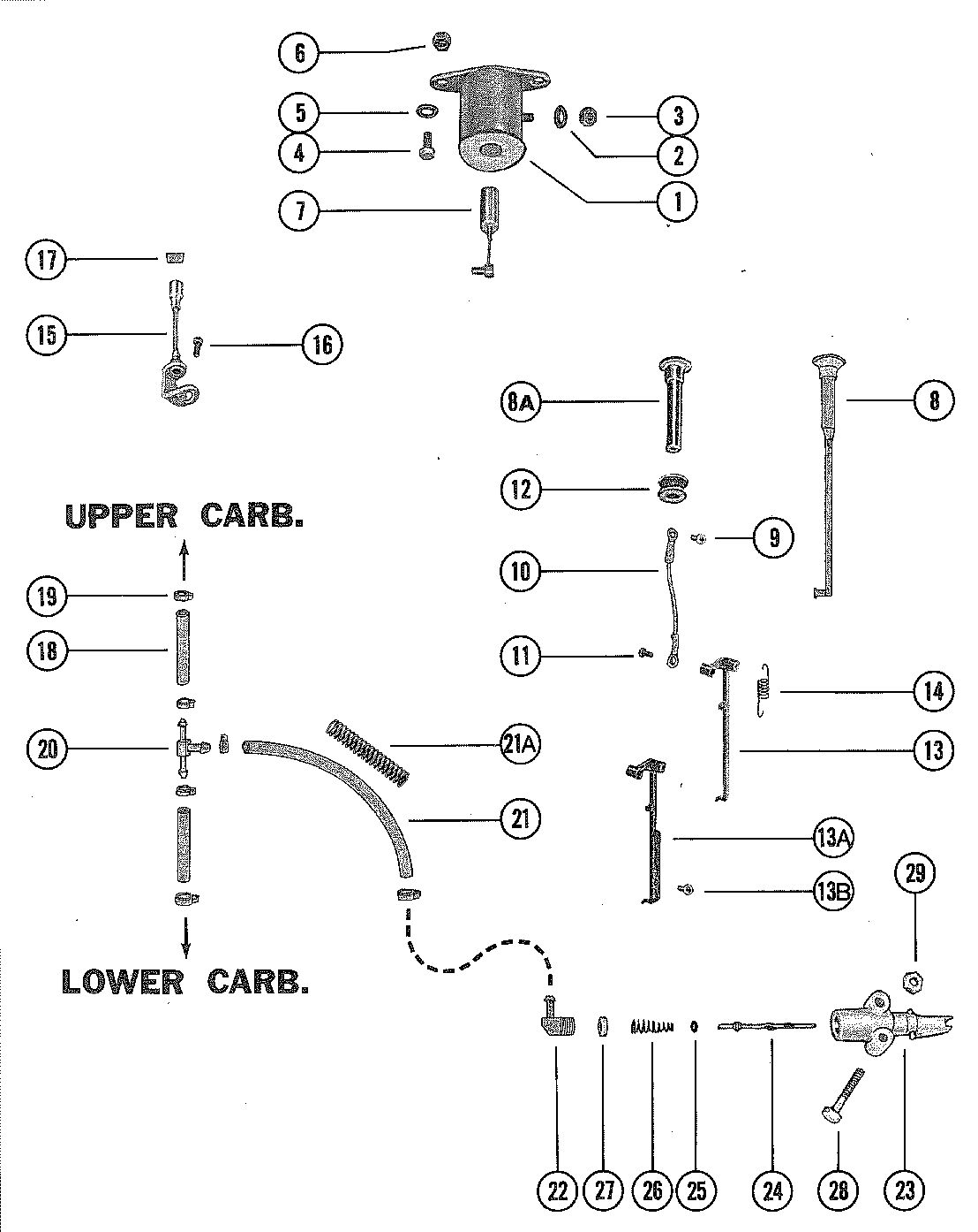 MERCURY MERC 50 CARBURETOR LINKAGE AND CHOKE SOLENOID