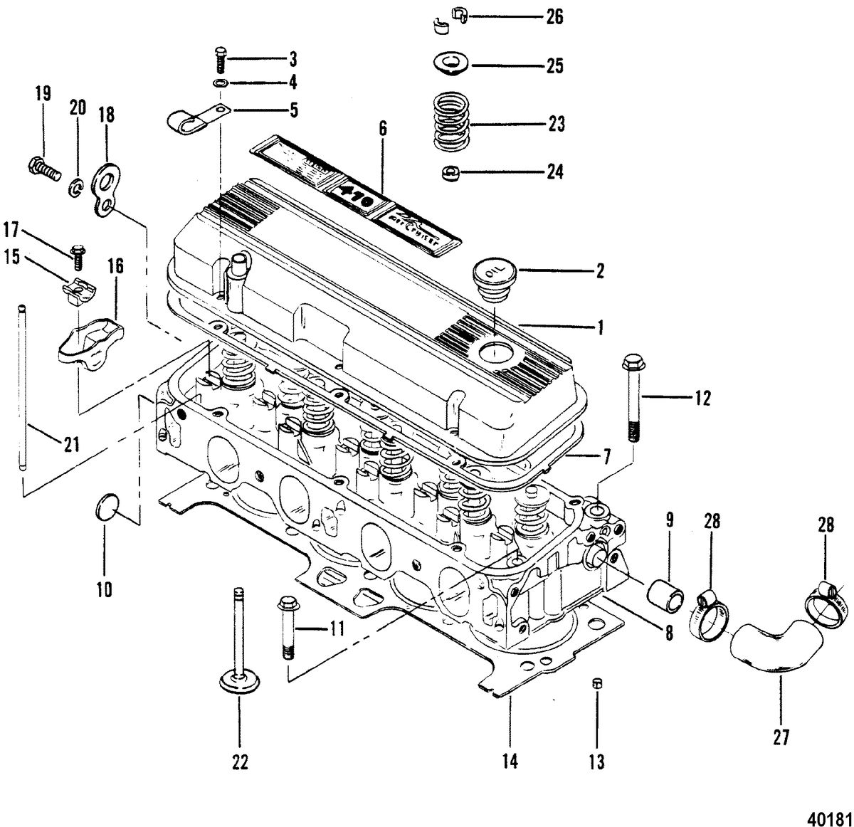 MERCRUISER 470 ENGINE CYLINDER HEAD AND ROCKER COVER