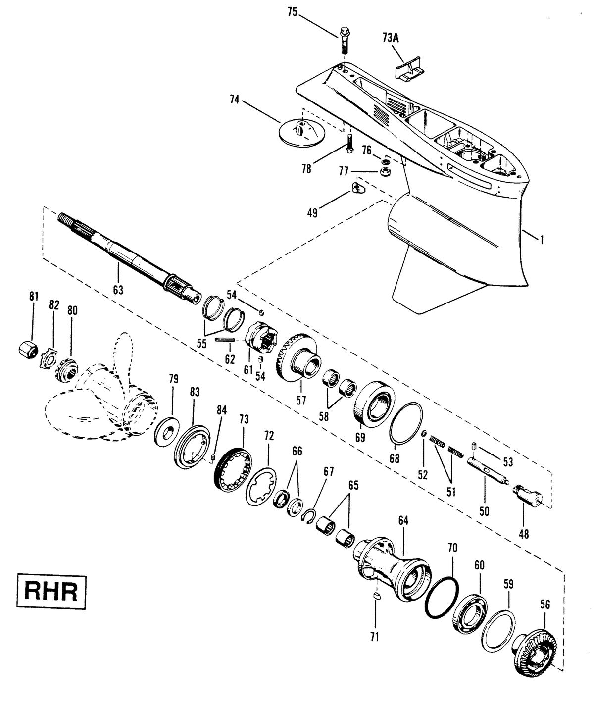 RACE OUTBOARD 2.5 L (CARB) GEAR HOUSING (PROPELLER SHAFT)RHR 2-HOLE WATER PICKUP