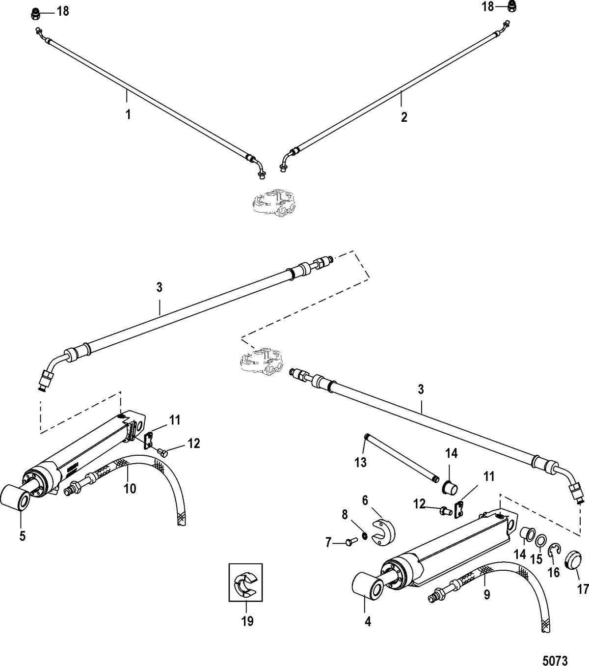 MERCRUISER ALPHA ONE GEN II STERNDRIVE AND TRANSOM ASSEMBLY TRIM CYLINDERS AND HYDRAULIC HOSES