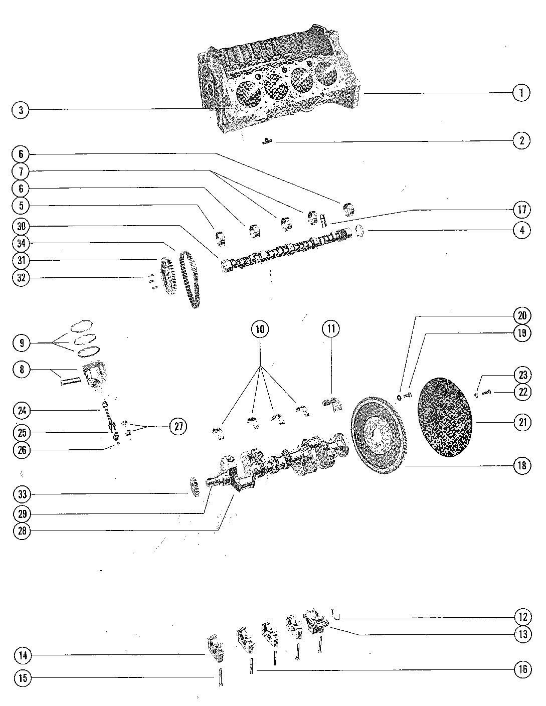 MERCRUISER 325 ENGINE CYLINDER BLOCK, PISTONS AND CRANKSHAFT