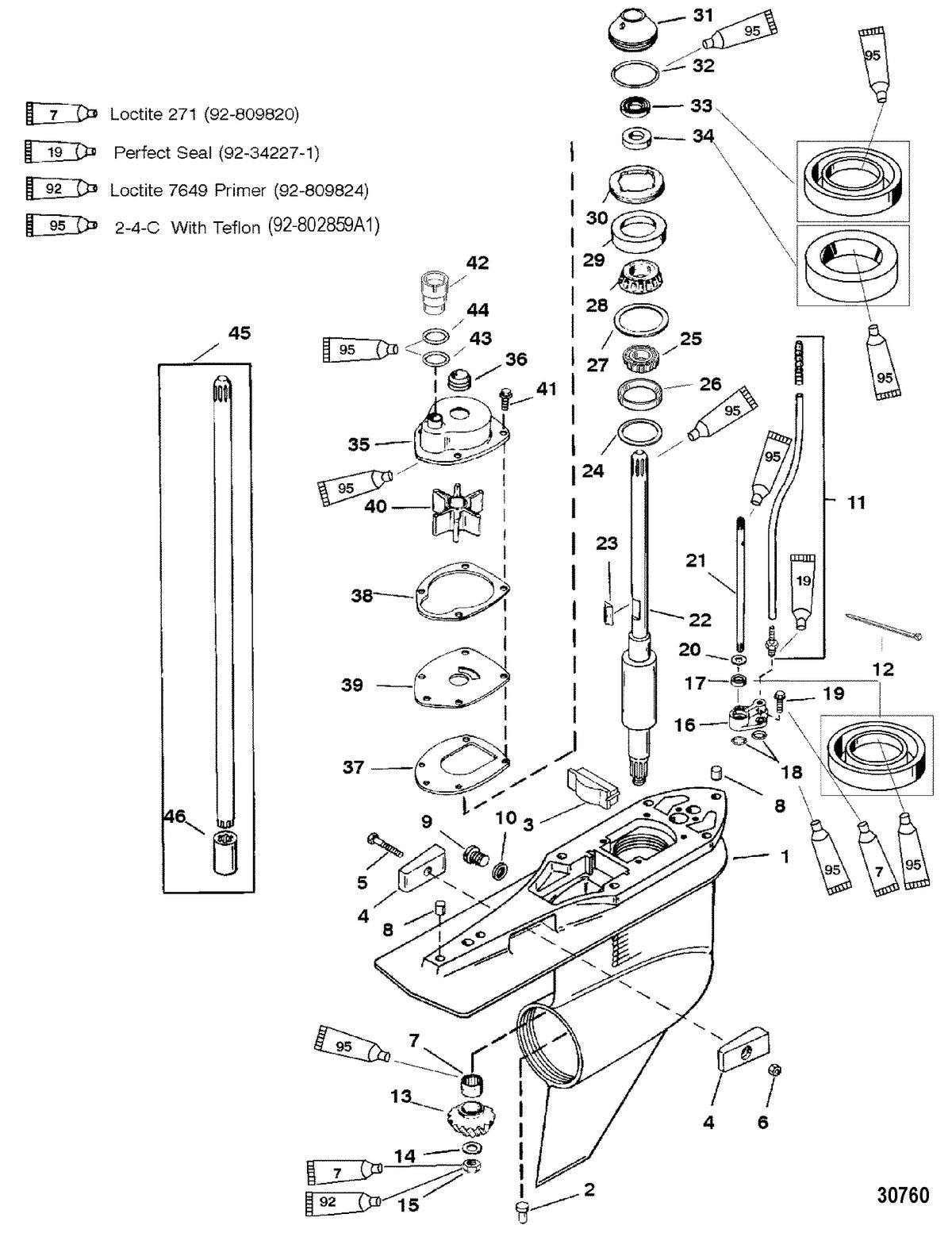 MERCURY 250XB (3.0L EFI) GEAR HSG.(DRIVESHAFT)(STD)(S/N-0T234999 & BELOW)