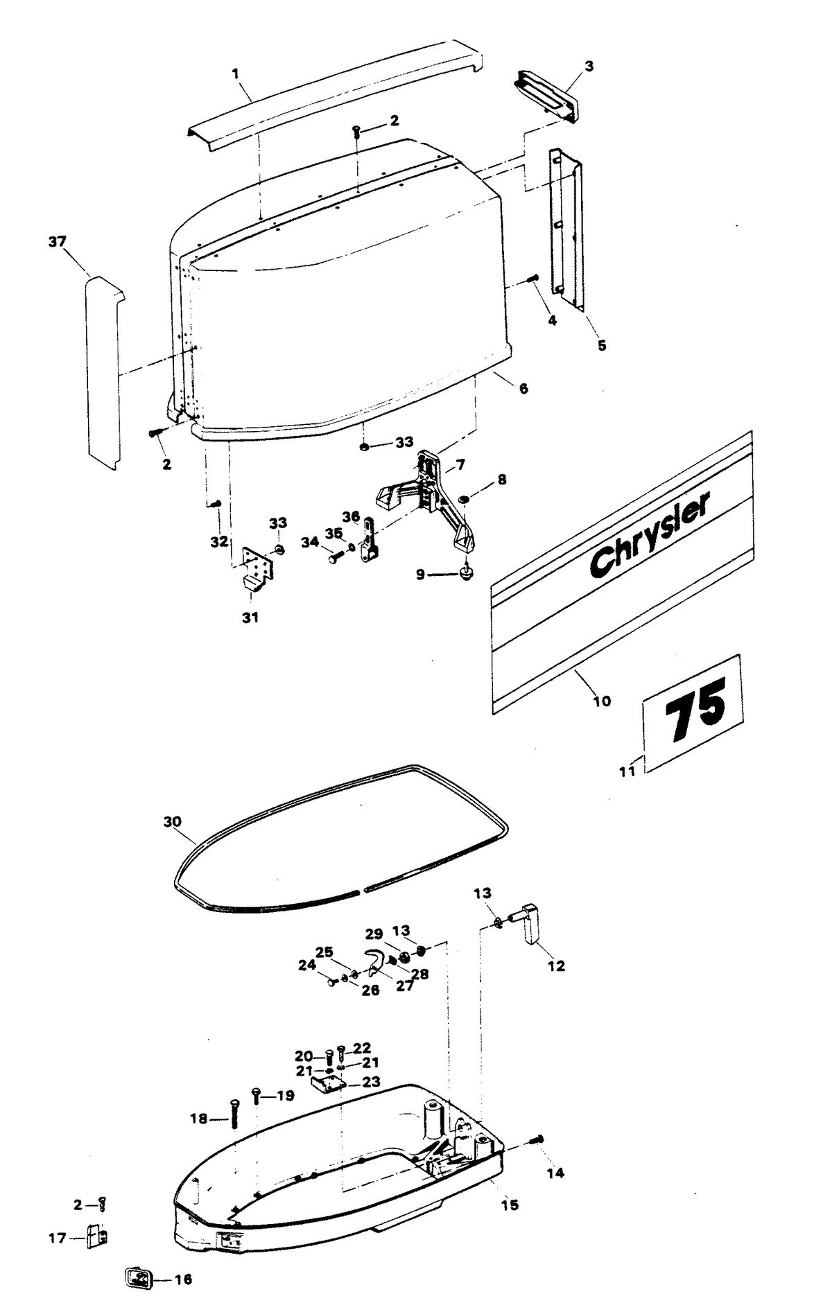 CHRYSLER 75 HP ENGINE COVER AND SUPPORT PLATE