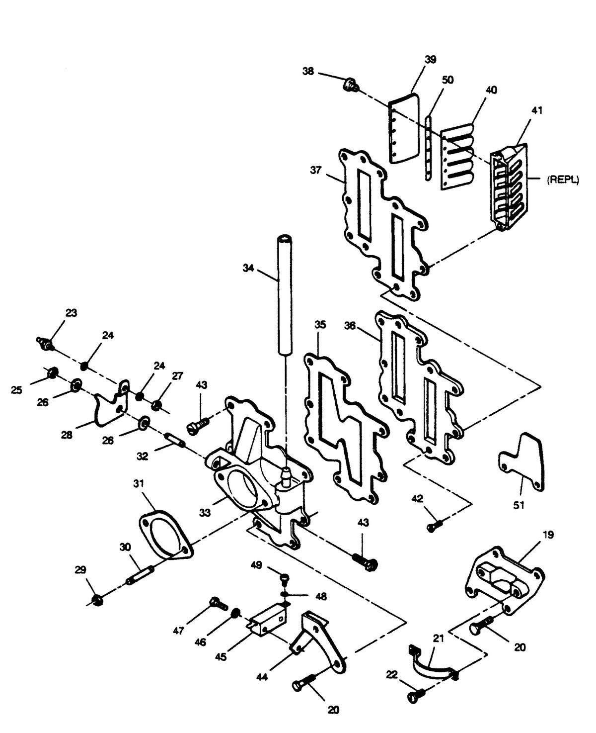 FORCE FORCE 1989 125 H.P. "D" MODELS ADAPTER AND REED PLATE