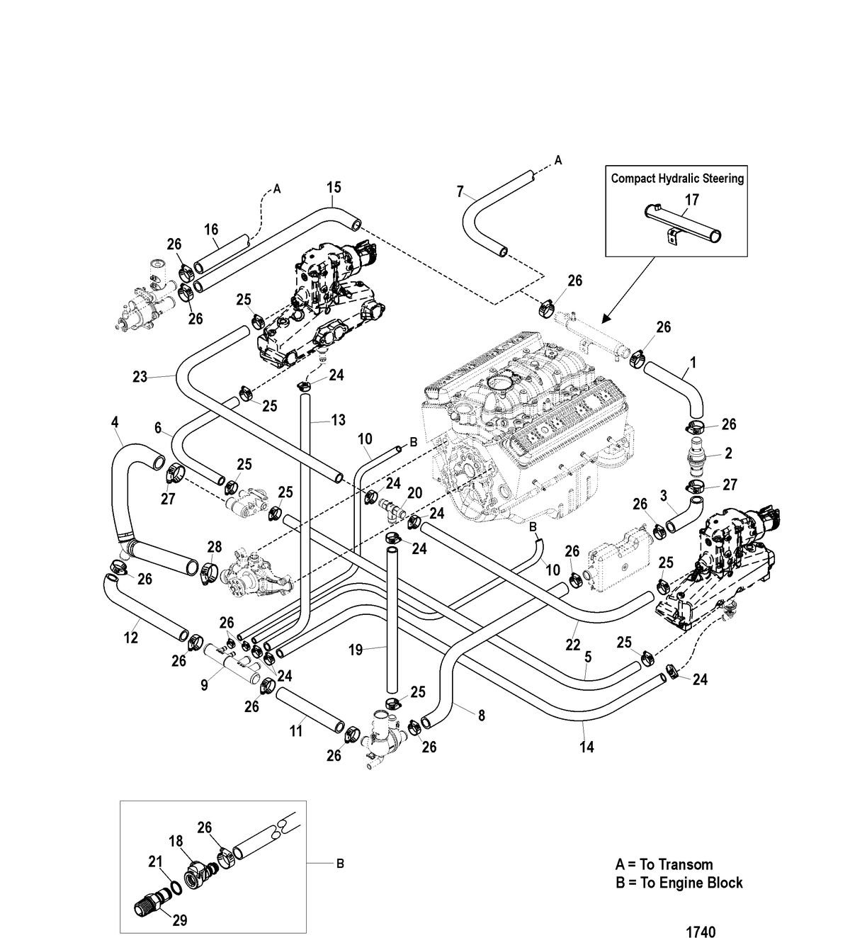 MERCRUISER 5.0L,350 MAG,MX 6.2L MPI STERNDRIVE Standard Cooling System(Single and 3 Point Drain)