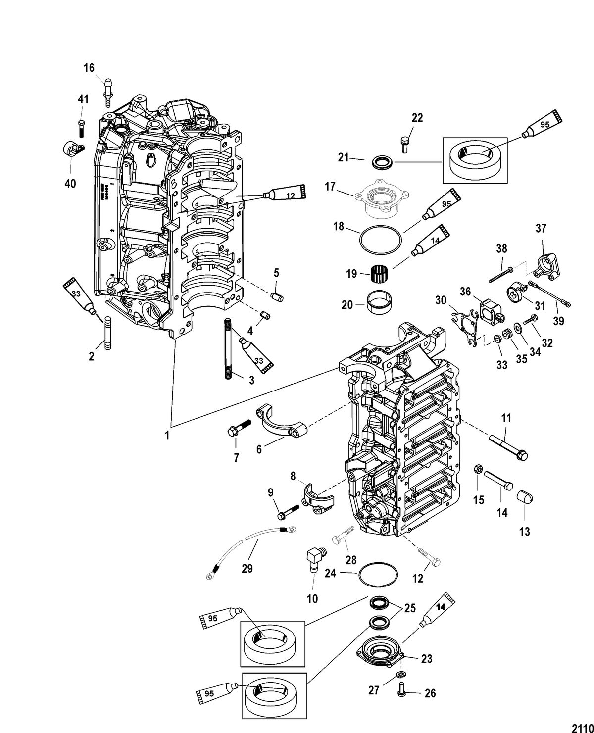 MERCURY/MARINER 150/175/200 EFI (2.5L) CYLINDER BLOCK AND END CAPS