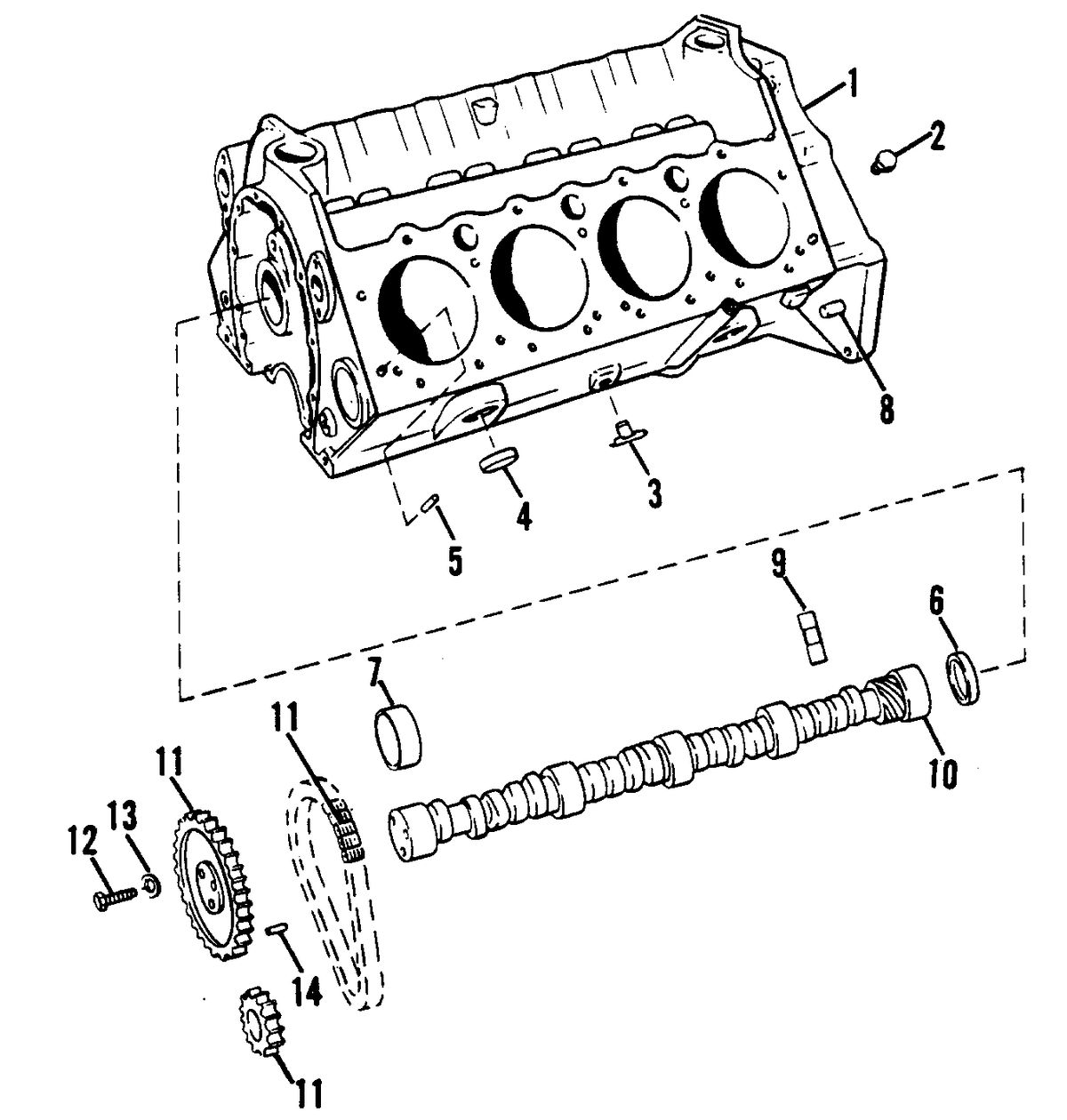 MERCRUISER 575 H.P. ENGINE (CARD 54) CYLINDER BLOCK AND CAMSHAFT