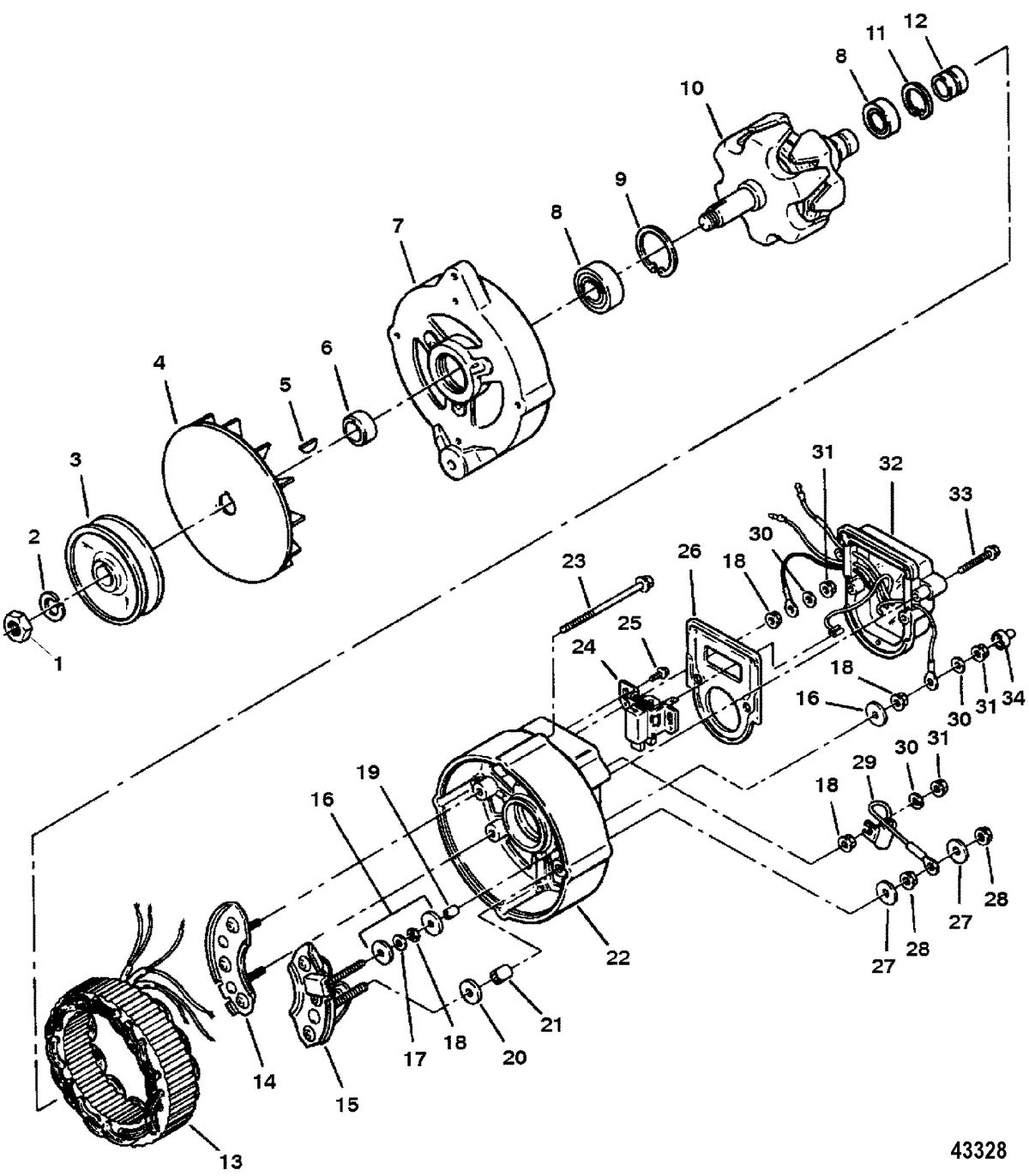 MERCRUISER D4.2L/220 IDI DIESEL Alternator(Prestolite)