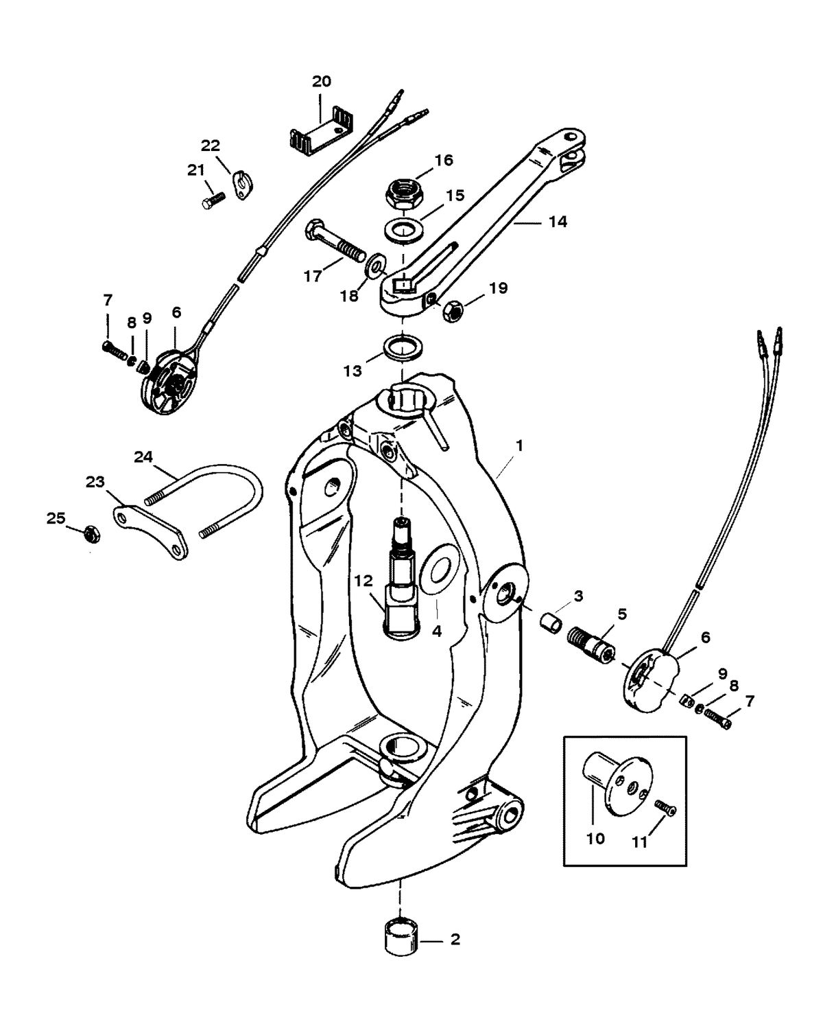 MERCRUISER BLACKHAWK DRIVE/TRANSOM ASSEMBLY GIMBAL RING AND STEERING LEVER